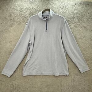 Faherty Men's XL Pullover Sweater Blue White Striped Mock Neck 1/4 Zip Casual